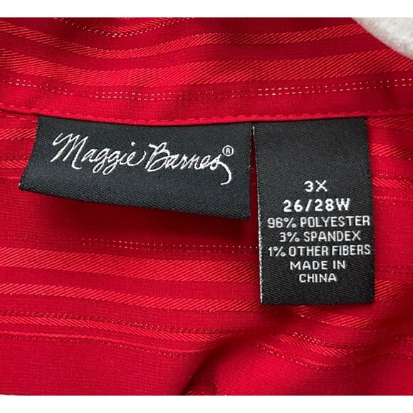 Maggie Barnes Womens Sz 3X Top Blouse Shirt Red Striped Button-Up Metallic - Picture 4 of 12